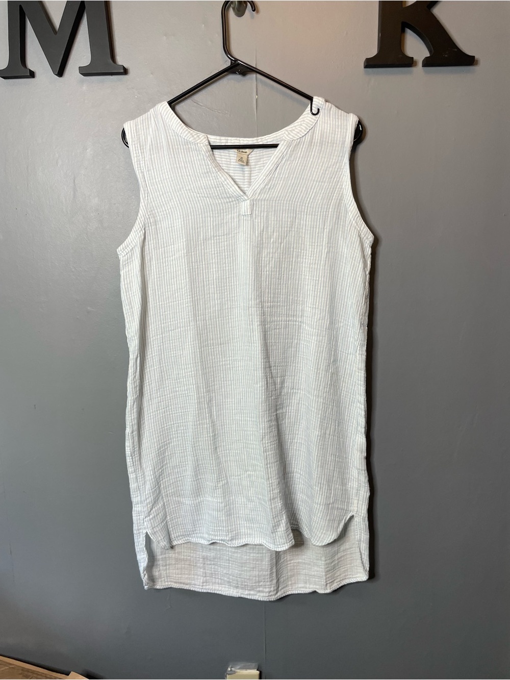L.L. Bean Women's Cloud Gauze Cover-Up Dress, Stripe blue size medium‎